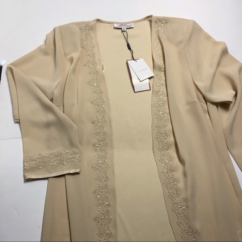 Erica Hannah long semi sheer Kimono embellished detail NWT